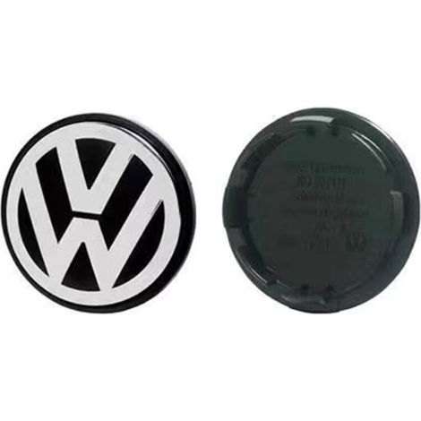 Cache-moyeu de roue 65mm pour Volkswagen Golf, Passat, Polo, Jetta, Bora, Santana – Centre de jante bombé, capuchon de moyeu en alliage d’aluminium, kit 4 pièces, accessoire jante – Noir et blanc (1/2)
