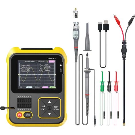 Oscilloscope numérique et testeur de transistors 2 en 1, DSO-TC2 Oscilloscope numérique portable 200KMHz 2.5MS/s Testeur de transistors 2.4" avec adaptateur