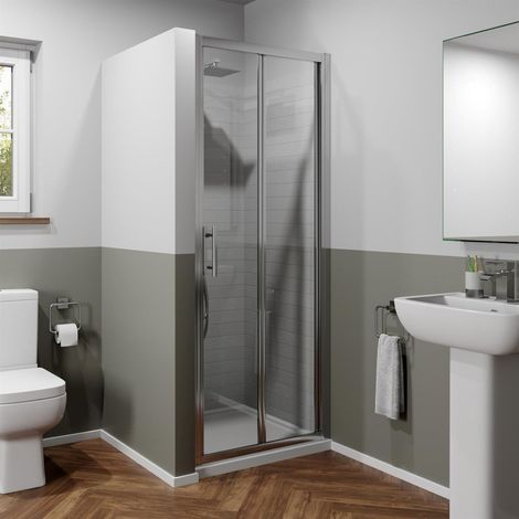 1000mm x 800mm Bi Fold Shower Door Walk In Enclosure Framed 6mm Glass Stone Tray (1/5)