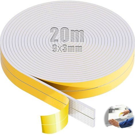 Self Adhesive Foam Rubber Seal Strip 9mm (W) x 3mm (D) White for Window Seals Cabinet Door Kitchen Door Edge (1/5)