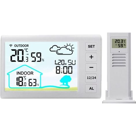 Station Météo Sans Fil avec Écran LCD 4.3 Pouces Thermomètre Hygromètre Alarme Horloge pour Maison Bureau (1/4)