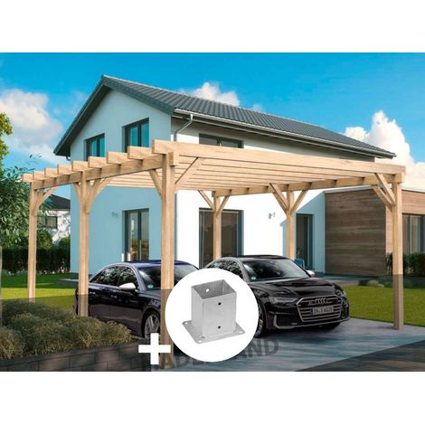 Carport en bois lamellé-collé Nîmes 400 x 400 cm + 4 supports poteaux - Maderland