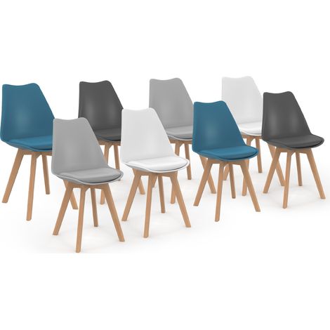 Set di 8 sedie scandinave SARA colore misto bianco x2, grigio chiaro x2, grigio scuro x2, blu anatra x2 (1/5)