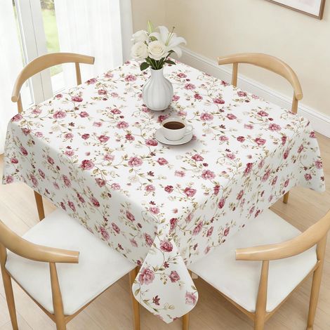 Nappe 140x140 cm motif rose, vintage, facile d'entretien, carrée