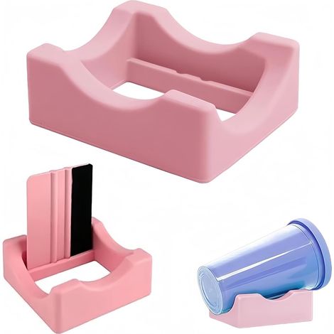 Support Gobelet Silicone - 1 Pièce - Rose - Antidérapant - Pour Artisanat Verre - Avec Fente Raclette (1/5)