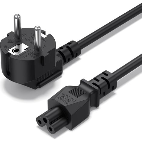 1.5M Câble Secteur Câble d'alimentation Contact de Protection Fiche Type F (CEE 7/7) Coudé 90° à Prise IEC C5 2,5 Ampères Accouplement de Trèfle Bloc d'alimentation Ordinateur Portable (1) (1/5)