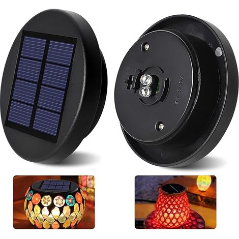 Lot de 2 lampes solaires de rechange de 6 cm - Lampes solaires de jardin étanches de rechange avec 2 LED (RVB changement de couleur / chaud) - Boîtier de batterie solaire 800 mAh avec panneaux (1/5)