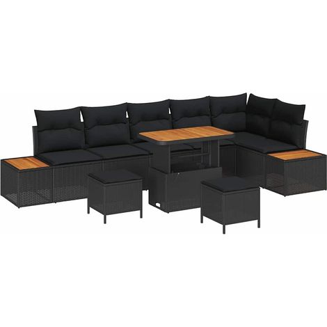 Set Divano da Giardino 9 pz 8-Numero di posti Nero Poly Rattan vidaXL (1/5)