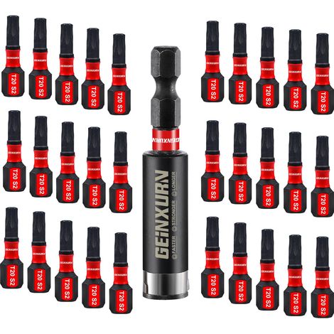 Lot de 31 Embouts de Tournevis Torx T20 25 mm de Longueur Embouts de Vissage Magnétiques Acier Allié S2 Tige 1/4" Hexagonale Étoile Torx Embout pour Visseuse avec Porte Embout de 60 mm (1/5)