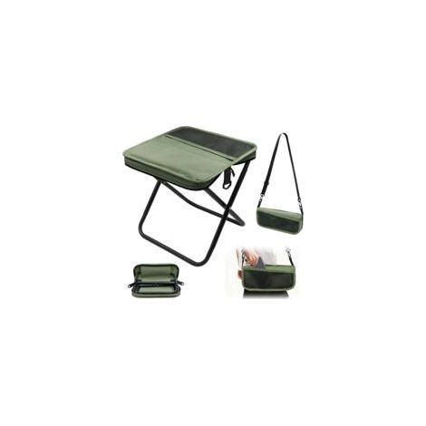 Tabouret pliant léger avec bandoulière et sac de transport inclus, idéal pour la pêche, la randonnée et les pique-niques (vert, grand modèle).
