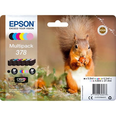 Cartouche d'encre EPSON Multipack 378 - Ecureuil - Noir, Jaune, Cyan, Magenta, Magenta clair, Cyan clair (1/3)