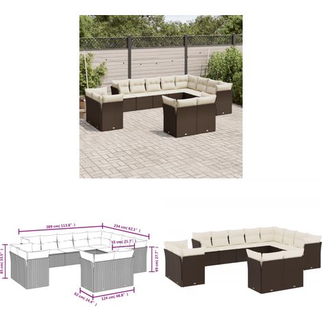 Salon de jardin avec coussins 12 pcs marron résine tressée - Salon De Jardin - Mobilier Extérieur - Salon D'extérieur - Set De Salon - Résine Tressée - Home & Living (1/3)