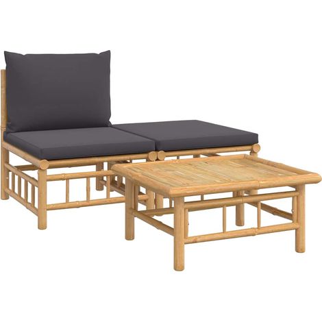 Salon de jardin 3 pcs,Mobilier de jardin avec coussins gris foncé bambou CFW61541 (1/5)