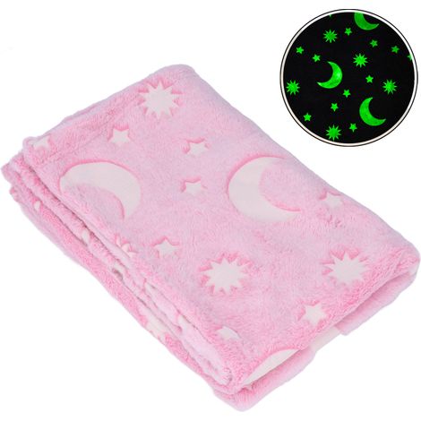 Couverture en flanelle double face phosphorescente, couverture fluorescente, couverture d'été pour la climatisation, couverture pour enfants, rose. (1/5)