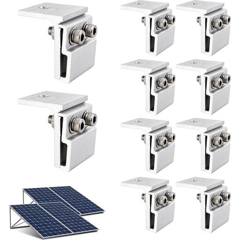 10 pcs Pinces à Joint Debout, pinces à feuillure de toit, pinces de fixation pour panneau en aluminium, Kit de montage pour panneaux solaires sur toiture, 45 x 52 mm (1/5)