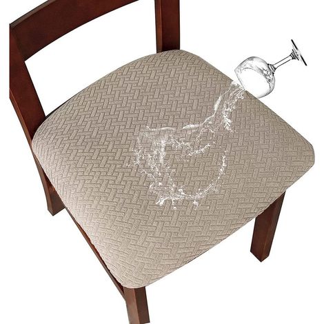 Housse de Chaise 2/4 Pièces Housse de Coussin de Chaise Housse de siège de Chaise imperméable Démontable Housse Assise Chaise Elastique Jacquard Lavables pour Salle à Mange (Sable, 4) (1/5)