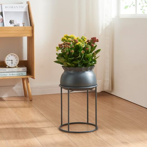Soporte para plantas Assen con macetero metal  38xØ24cm  - Negro [en.casa]