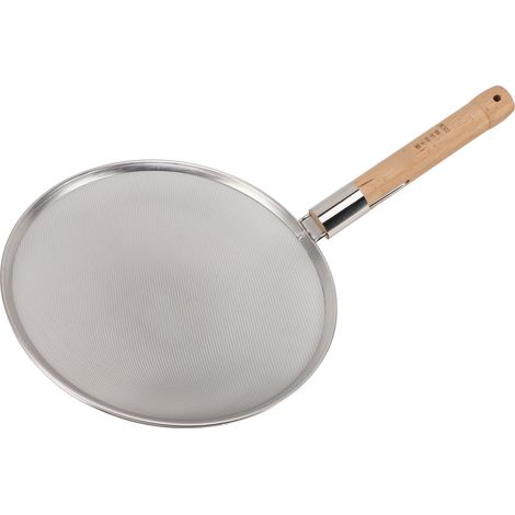 Schiumarola a maglia fine con manico in legno, leggera e portatile, diametro 30 cm, realizzata in acciaio inox 304, con ampia fessura per cucinare e friggere. (1/5)