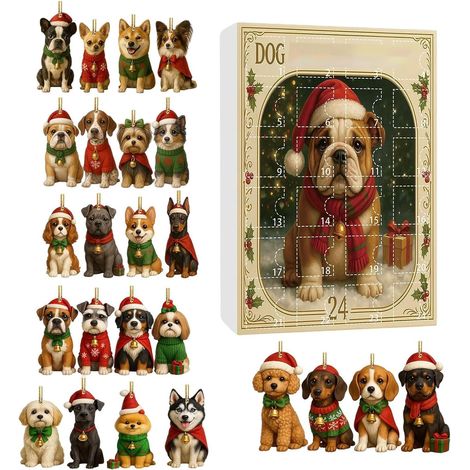 Calendrier de l'Avent pour la période de Noël – Décorations plates en acrylique 2D pour chiens, pendentif sapin de Noël de 24 jours – Pour la maison, l'école, le garage, le salon, la chambre à coucher (1/5)