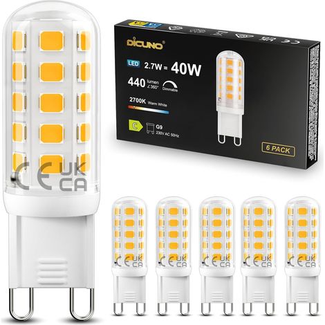 Ampoule LED G9 2.7W, Blanc chaud 2700K, 440lm, Lot de 6 équivalent 40W halogène, Base en céramique, Ampoule G9 LED 230V pour lustres, plafonniers et lampes de table (1/5)