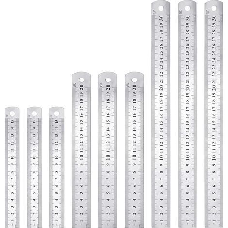 9 PCS Règle en Acier Inoxydable 15cm 20cm 30cm Règle Metallique Taille Double Face Regle Menuisier Antirouille Durable pour Etudiants Ingénieurs Architectes Enseignants Designers Bureau (1/5)