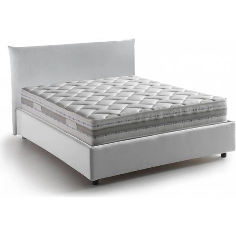 Talamo Italia - Letto piazza e mezza Arpaise, Letto contenitore con rivestimento in tessuto, 100% Made in Italy, Apertura frontale, con materasso Cm 120x190 incluso, Bianco