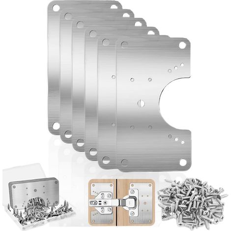 6-teilige Reparaturplatte für Schrankscharniere, Scharnierreparaturplatte, Scharnierreparaturhalterung für Schrankscharniere (mit Schrauben), Befestigungsplatte für Scharnierreparaturen aus Metall