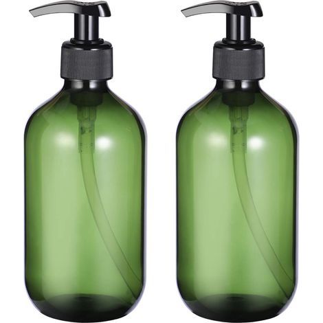 Juego de 2 botellas rellenables de 500 ml para champú, vacías, fabricadas en plástico PET de color ámbar, dispensadores de ducha. (1/5)