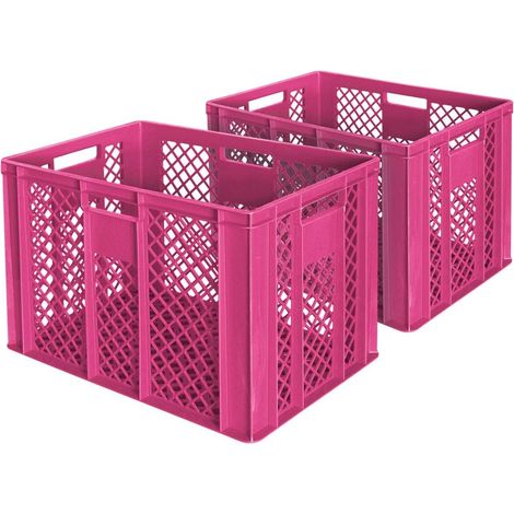 BRB lot de 2 Bac gerbable normes Europe à parois et fonds ajourés - L x l x h 600 x 400 x 410 mm - rose