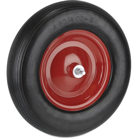 Roue de brouette avec axe 4.80 4.00-8, Caoutchouc, Jante en Acier, Pneu Rechange, increvable, Noir/Rouge (1/5)