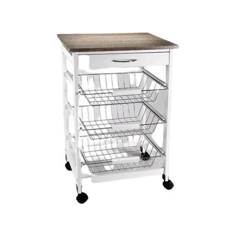 CARRELLO DA CUCINA 47X37X76 CM COLORE BIANCO E TOP LEGNO (1/2)