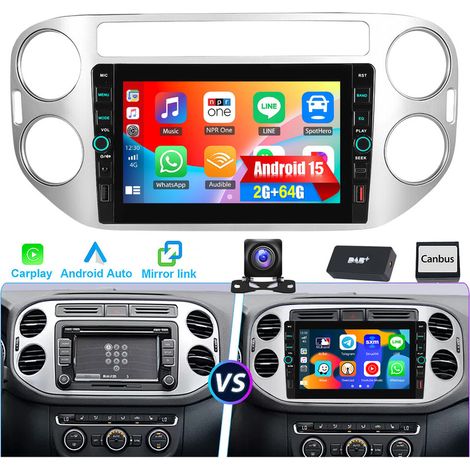 DAB+ Android 15 pour VW Tiguan 5N 2007-2016 Golf Plus Navigation CarPlay CAM GPS USB Type-C 2+64 Go (1/5)