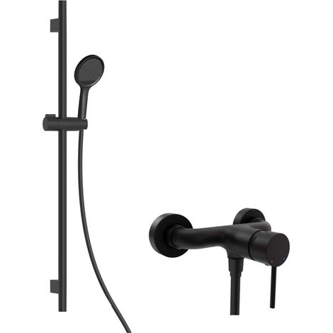 kielle Oudee - Set de douche avec mitigeur, barre, flexible et pommeau de douche EcoSpare, noir mat 20602SN34