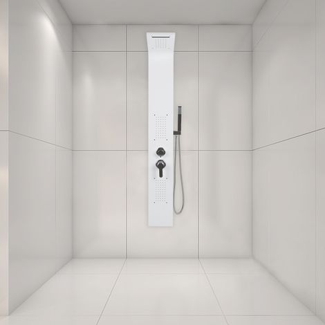 Panneau de Douche en Acier Inoxydable Colonne de Douche avec Douche Pluie Massage Comfortable Blanc (1/5)