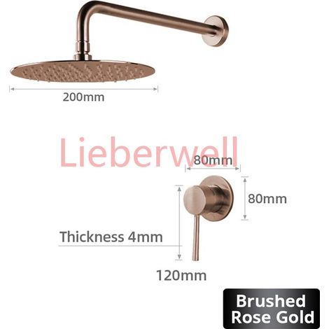 Robinet de salle de bains, ensemble de douche en or Rose, mitigeur de pluie mural de 8/10/12 pouces, pomme de douche combinée avec kit de Valve (1/5)