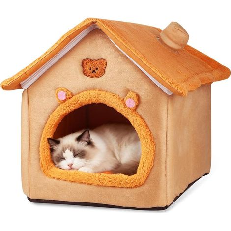 Nid pour chat / Tente de sommeil pour chat / Panier pour chien / Lit intérieur, fond antidérapant, 15,75 pouces, orange