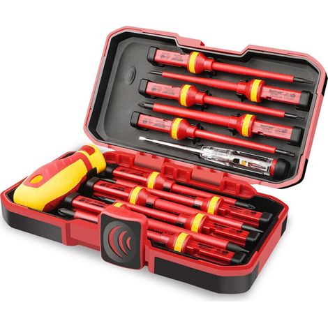 Coffret de tournevis Lot de 13 Tournevis Isolés CR V Haute Tension 1000V Magnétique Phillips Fente Torx Tournevis Durable Outil manuel, Kit D'outils de Réparation D'électricien (1/5)