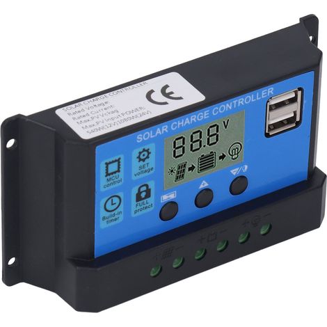 Régulateur de Charge Solaire PWM 60A 12V/24V avec Ports USB Double 5V pour Batterie
