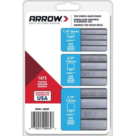 ARROW T50 Staples Multi Pack 6mm, 10mm & 12mm