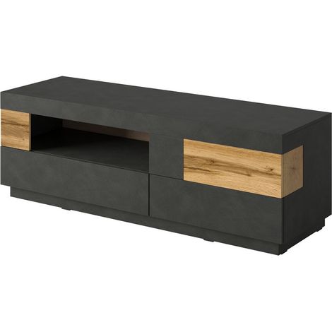 Mueble TV Livlore 103, Madera gris + Roble wotan, Número de puertas: 0, Número de cajones: 0, 160x54x55cm (1/5)