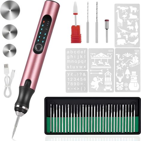 (or rose)Stylo à graver électrique, machine à graver sans fil rechargeable par USB, graveur rotatif portable pour le bricolage, idéal pour la gravure de bijoux, de bois, de verre et de pierre