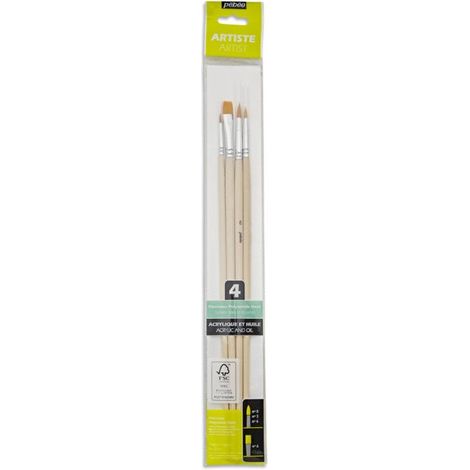 Pinceaux - Plat - Rond - 4 tailles - Manche long - Acrylique - Huile - Pébéo (1/2)