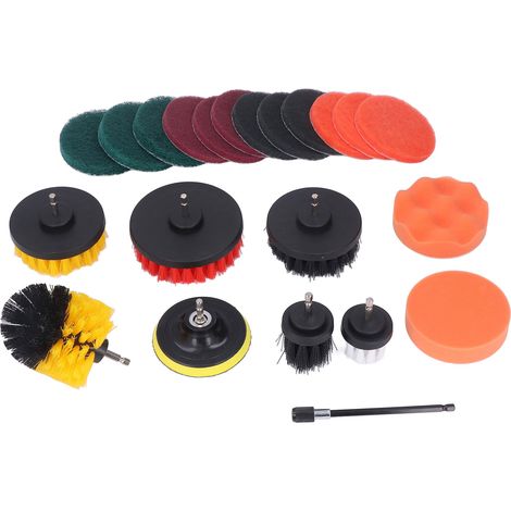 22-teiliges Set multifunktionaler Nylon-Bohrbürstenaufsätze mit Stange und Reinigungsscheiben für Auto und Haushalt (1/5)