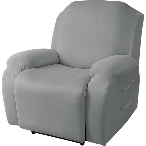 Housse de Fauteuil Relax Extensible 1 Places, avec Poche, 4 Pièce Gris,1 Places (1/5)