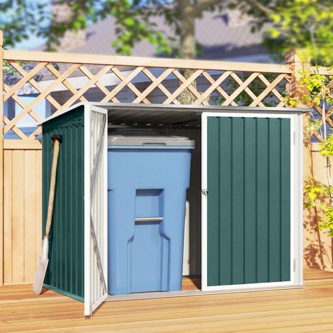 Caseta exterior de acero galvanizado para 2 contenedores, doble puerta, tapa neumática, 180x108x130cm, verde