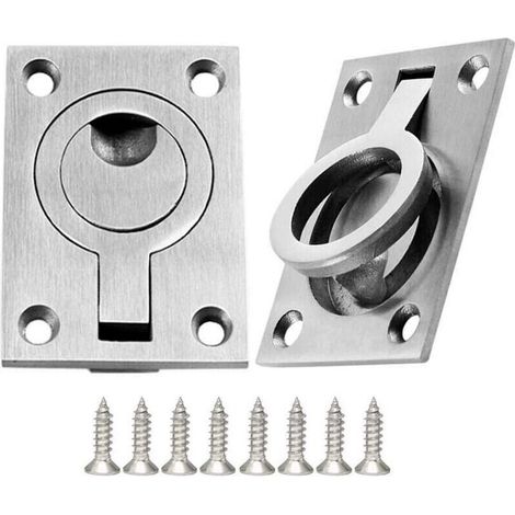 2 Pack Poignée de Trappe Caché Poignées Bateau en Acier Inoxydable Anneau de Levage Meubles avec Vis,