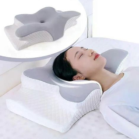 Oreiller en mousse à mémoire de forme papillon, oreiller cervical relaxant à rebond lent, soulagement des douleurs, oreiller orthopédique pour un sommeil réparateur (1/4)