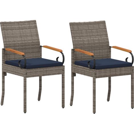 Sillas de jardín 2 pcs Gris y azul marino Poliratán y Acacia vidaXL