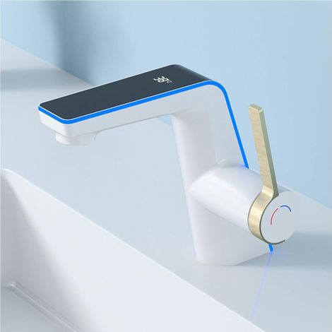 Miscelatore lavabo alto, attacco acqua calda/fredda, bianco