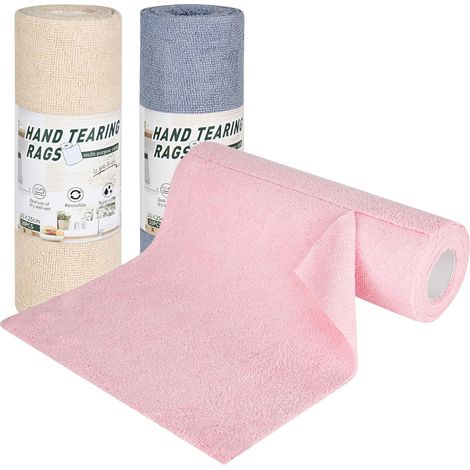 Set di 20 panni riutilizzabili in microfibra per la pulizia, rotolo in microfibra per cucina, bagno e casa - 25 x 25 cm - Rosa, Grigio e Albicocca (1/5)